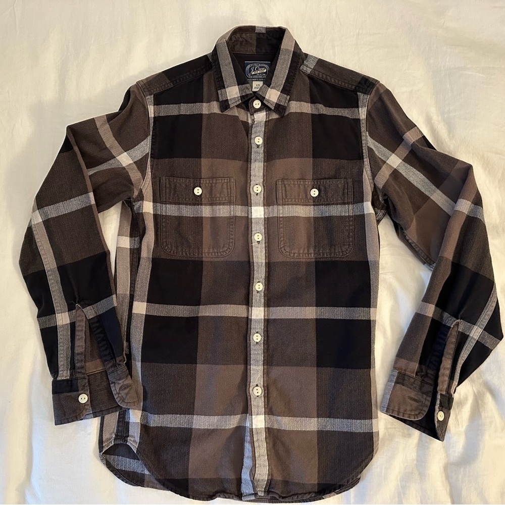 J. Crew Men's Black, Grey and White Checkered Shirt